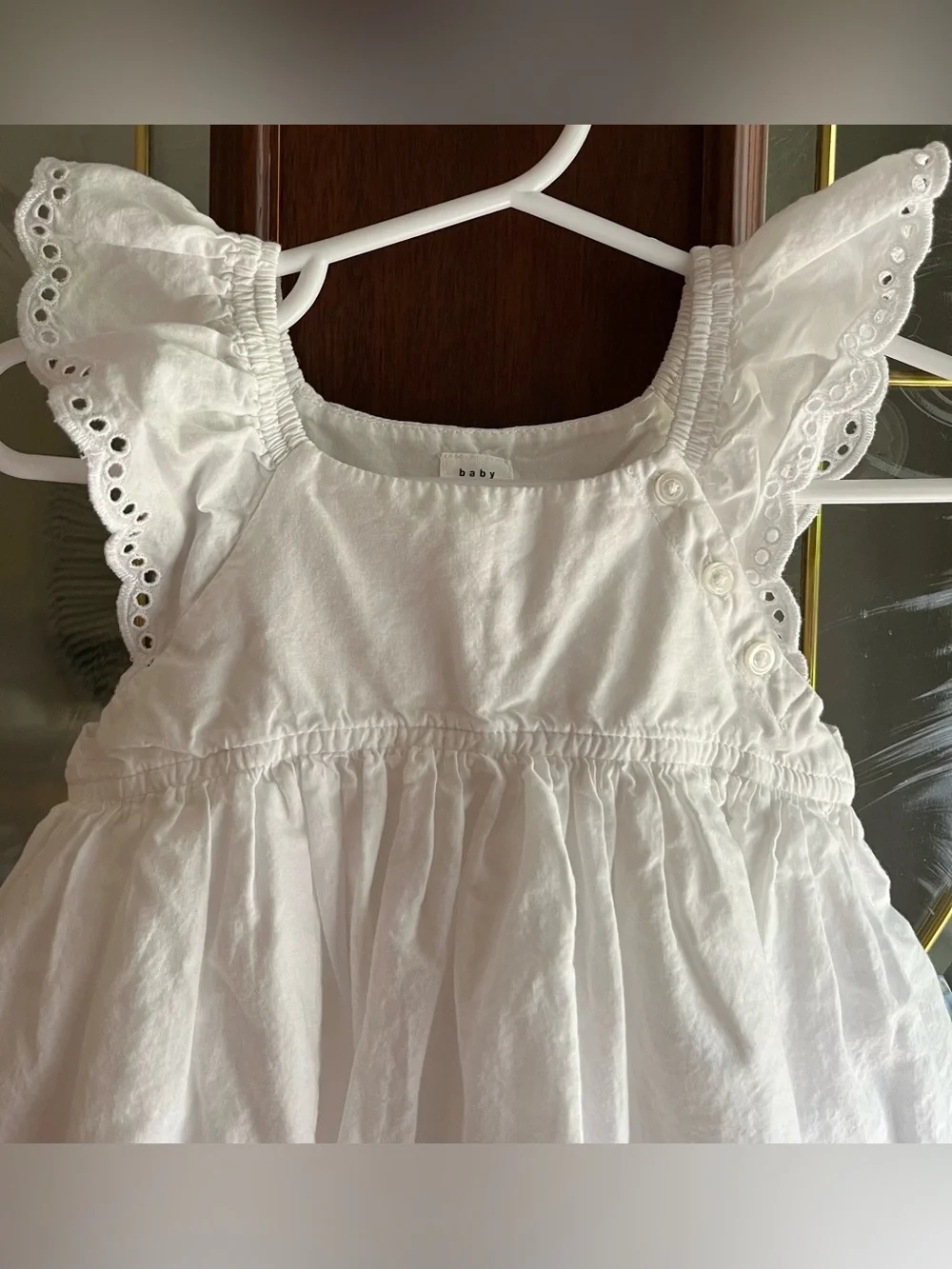 Baby Gap Eyelet Detail Sleeveless Ruffled Straps Button Back Cotton Top 18-24M